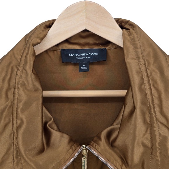 Marc New York Lightweight Anorak Jacket Brown Gold Trim Drawstring Medium - Picture 4 of 9